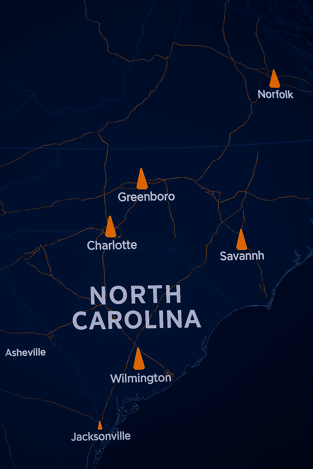 Find Secure Tractor Trailer Truck Commercial Fleet Equipment Parking and Storage in North Carolina Asheville, Burlington, Charlotte, Concord, Fort Mill,Hendersonville, Huntersville, Jamestown, Kernersville, Raleigh, Townville, Shelby, Winston -Salem