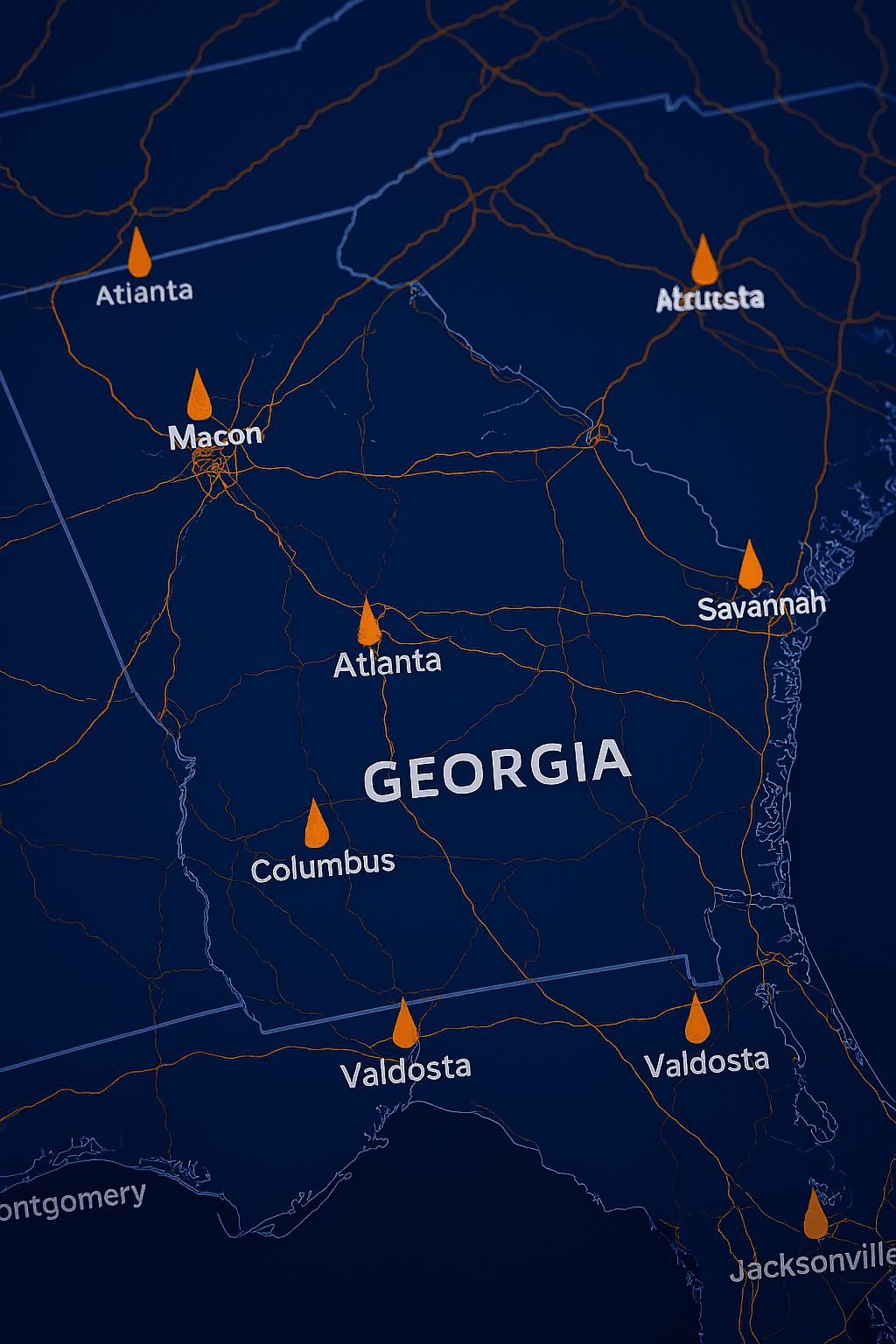 Find Secure Tractor Trailer Truck Commercial Fleet Parking and Storage in Georgia Atlanta, Austell,Augusta, Cartersville,Calhoun,Covington,Forest Park, Fairburn, Forsyth, Gainsville, Hiram,Lawrenceville, Lithonia,Jackson, Kennesaw, Temple, Tifton, Macon, Mableton, Ringgold, Savannah,